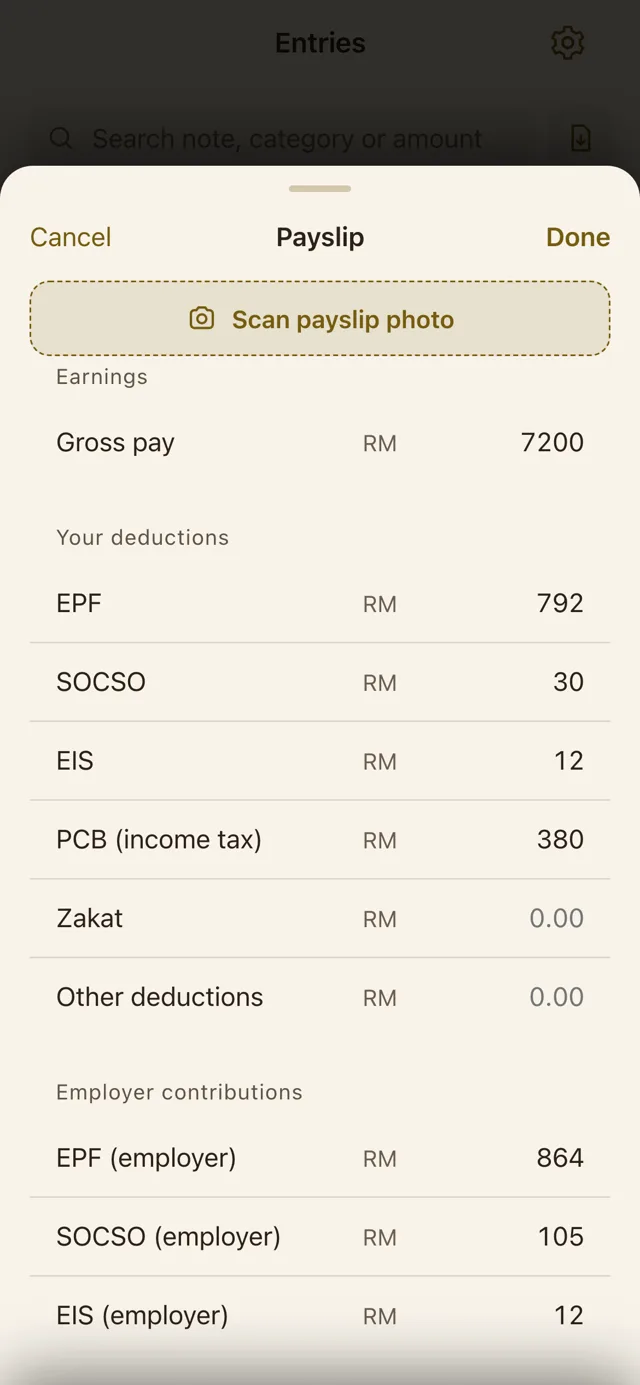 Payslip details screen